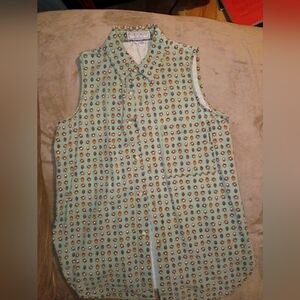 Guess Men's Sleeveless Shirt - Green with Multicolor Pattern